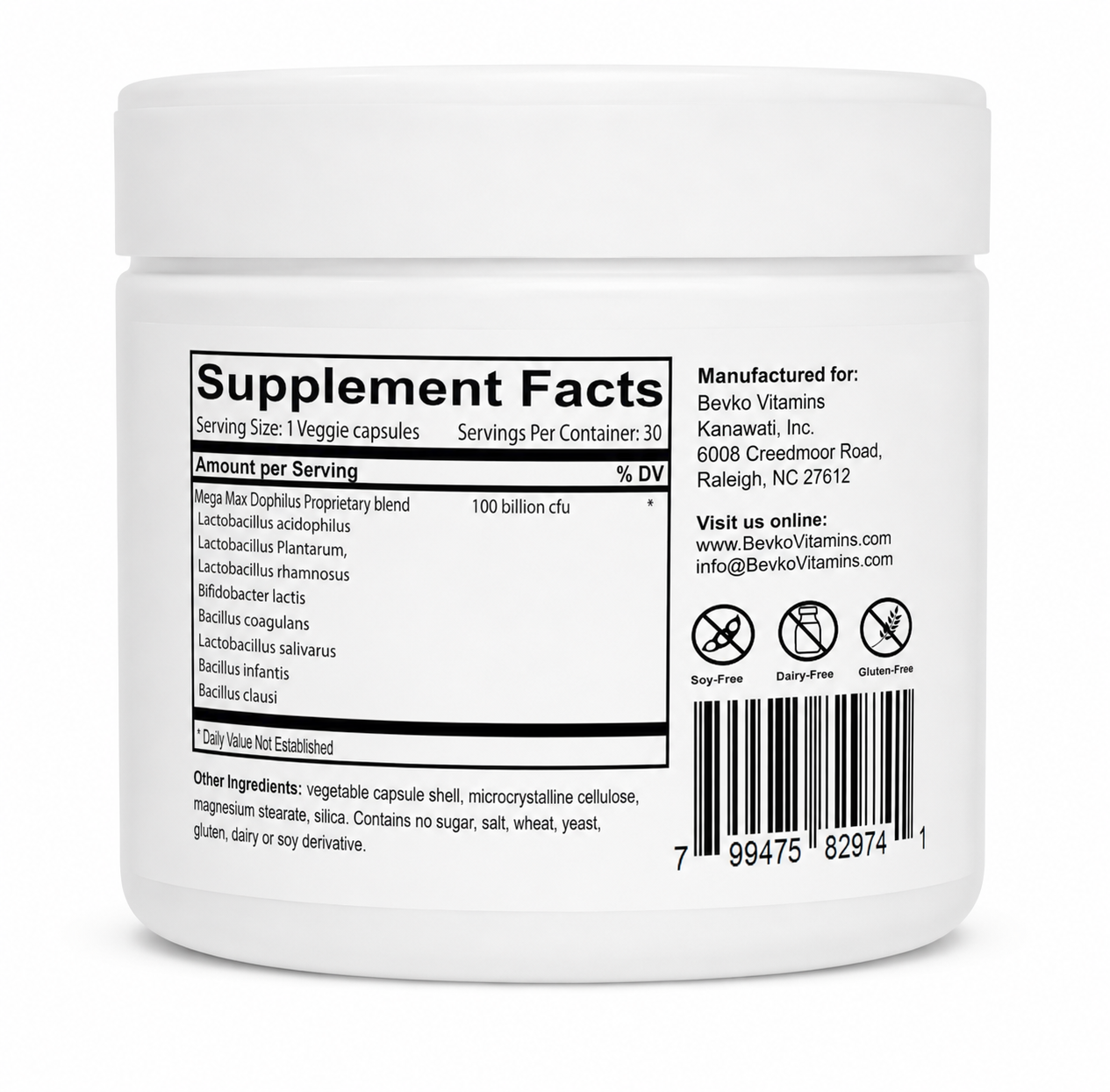 Mega Max Dophilus 100 Billion with Spore Probiotics Vegan - Bevko Vitamins