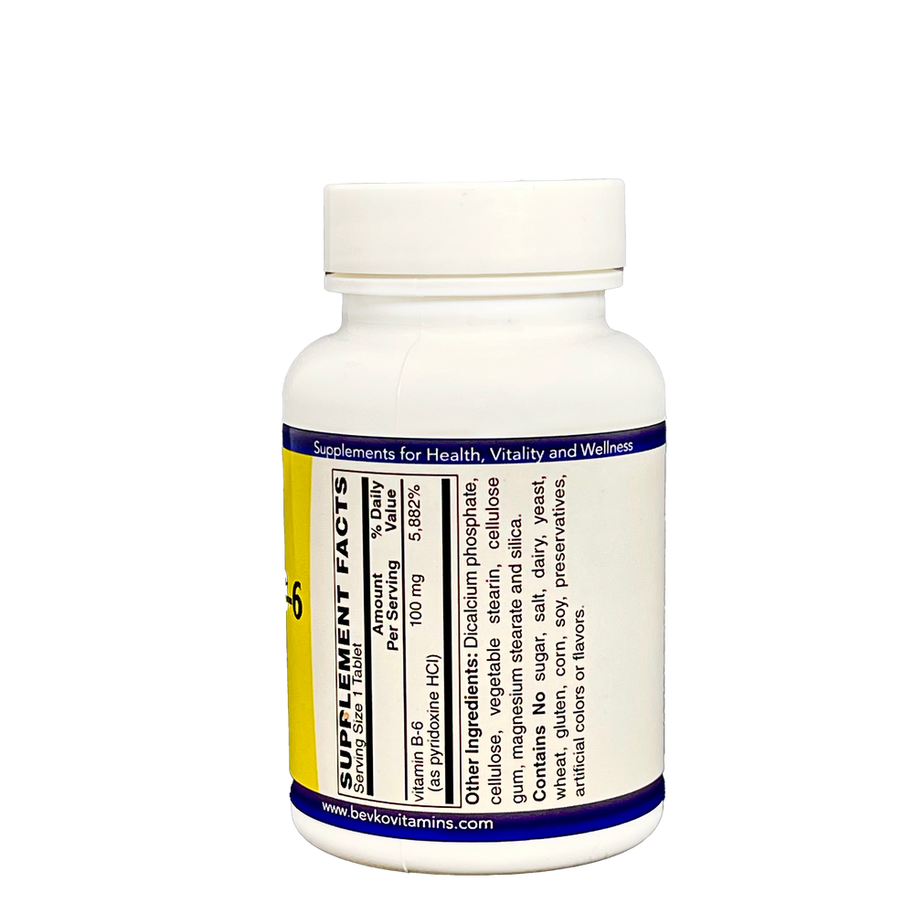 
                      
                        Vitamin B-6 100 mg | 100 Tablets - Bevko Vitamins
                      
                    